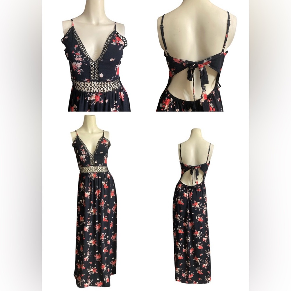 Tassels N Lace BLACK FLORAL MAXI DRESS WITH CROCHET DETAIL